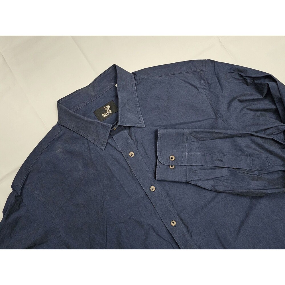 Todd Shelton Mens Large XL 35 Navy Blue Button‎ Down Long Sleeve Shirt Old Money